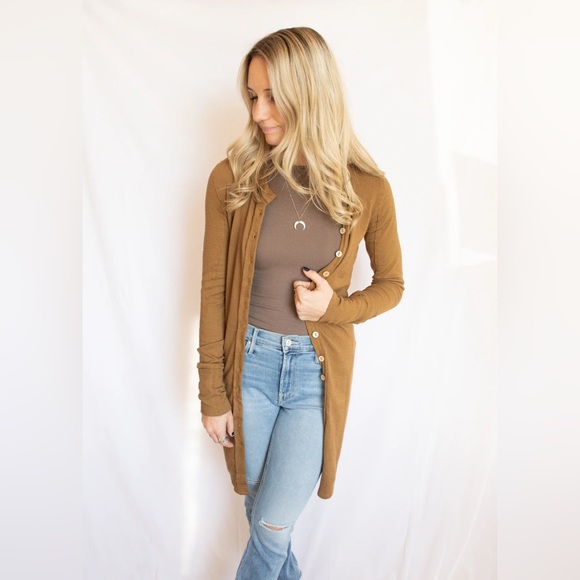 🌻🆕FREE PEOPLE GIA CARDI-Warm Tobacco color-Size X-Small Left - Picture 7 of 15